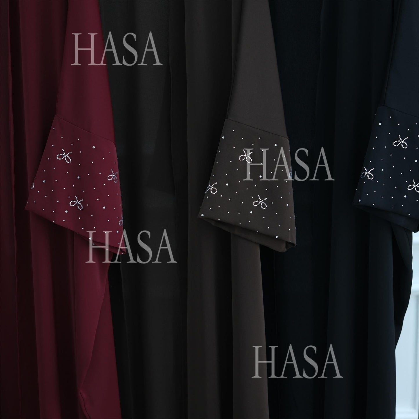 HA6492  Long-sleeved Robe with Bow and Beading