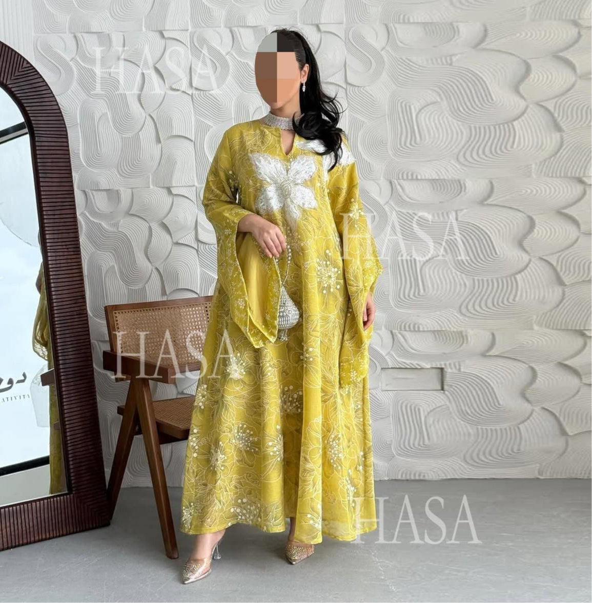 LM6639 Floral Appliqué Embroidered Long Dress