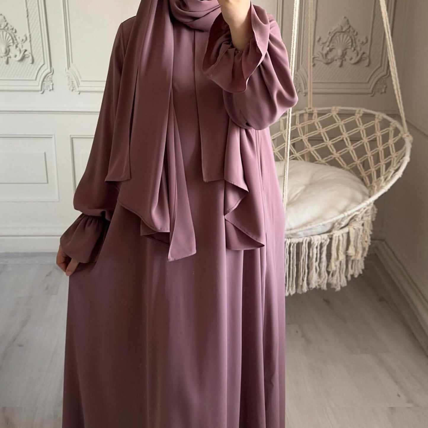 LUMAYA LM1173 Solid Color Hooded Abaya with Side Pocket