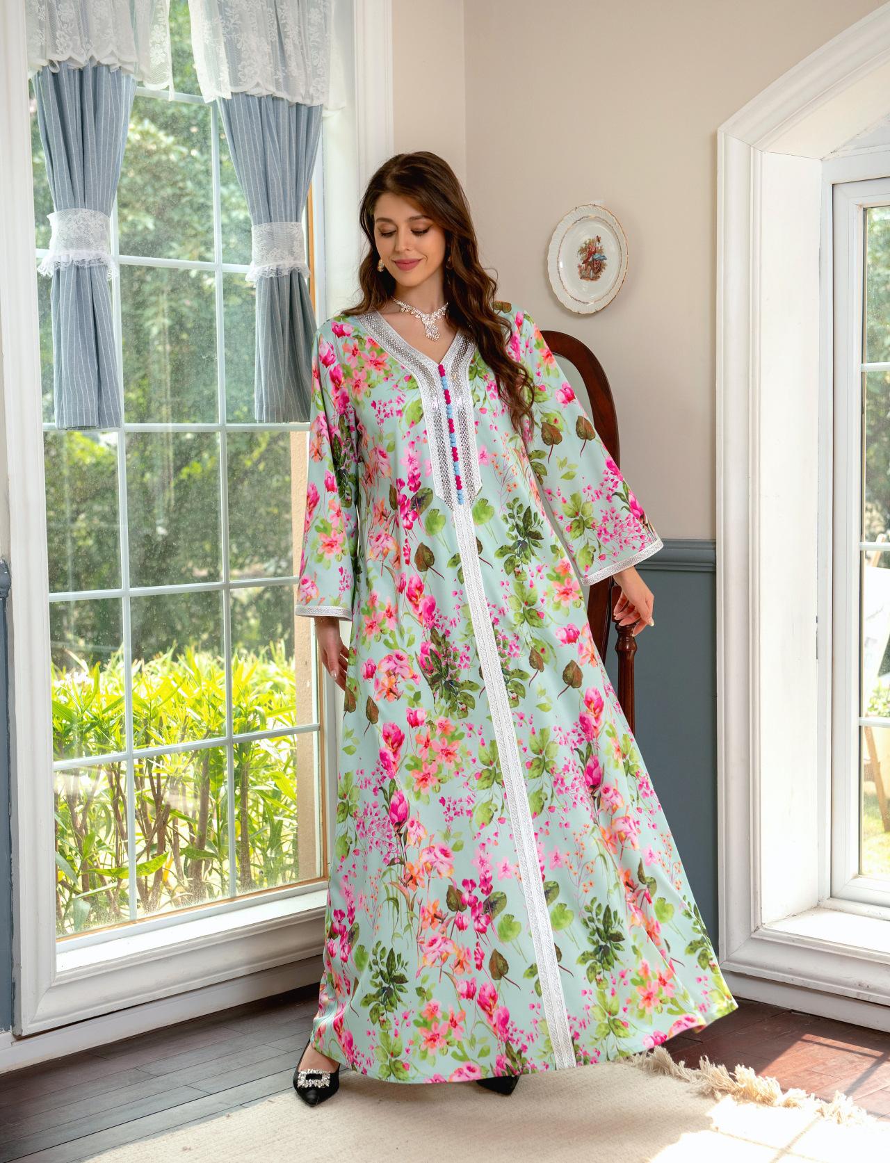 LUMAYA LUMAYA1075 Abaya Robe New Printed Rhinestone Dress