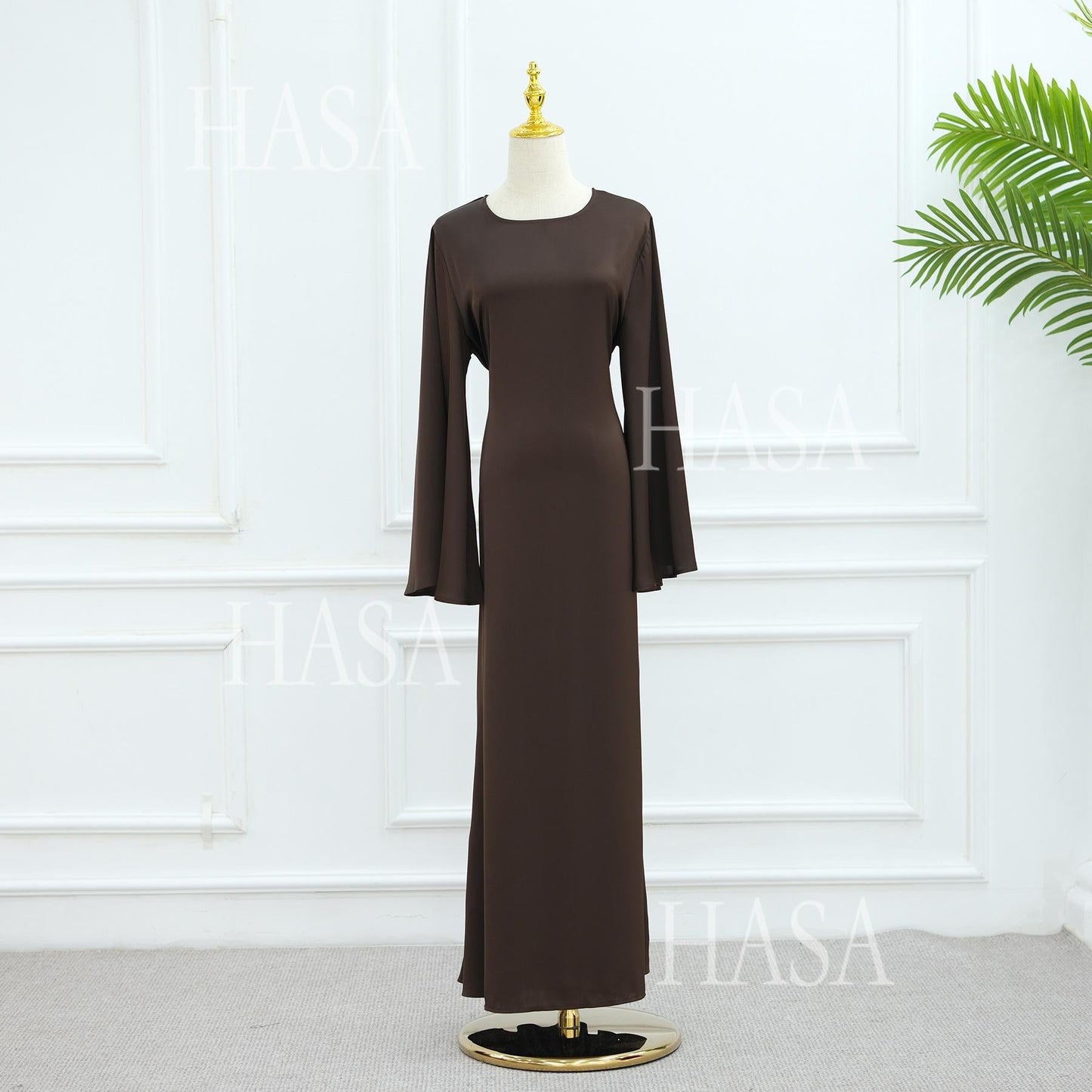 LUMAYA6478 Simple Long Dress with Wide Sleeves, One-piece and Smooth Style