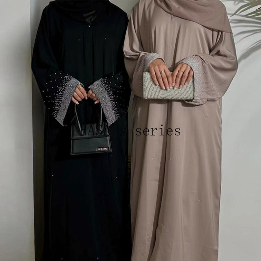 LUMAYA4837 Simple and Elegant Two-piece Set: A Cardigan and A Long Dress with Rhinestone Details on The Cuffs.