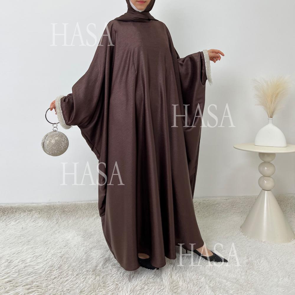 LUMAYA6496 Simple and Elegant Bat Sleeve Beaded Robe Dress (headscarf Not Included)