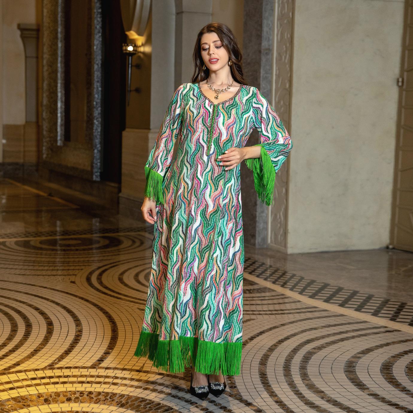 LUMAYA LUMAYA0521 Middle East Arab Dubai Muslim Robe Ladies Printed Casual Jalabiya Ethnic Clothing