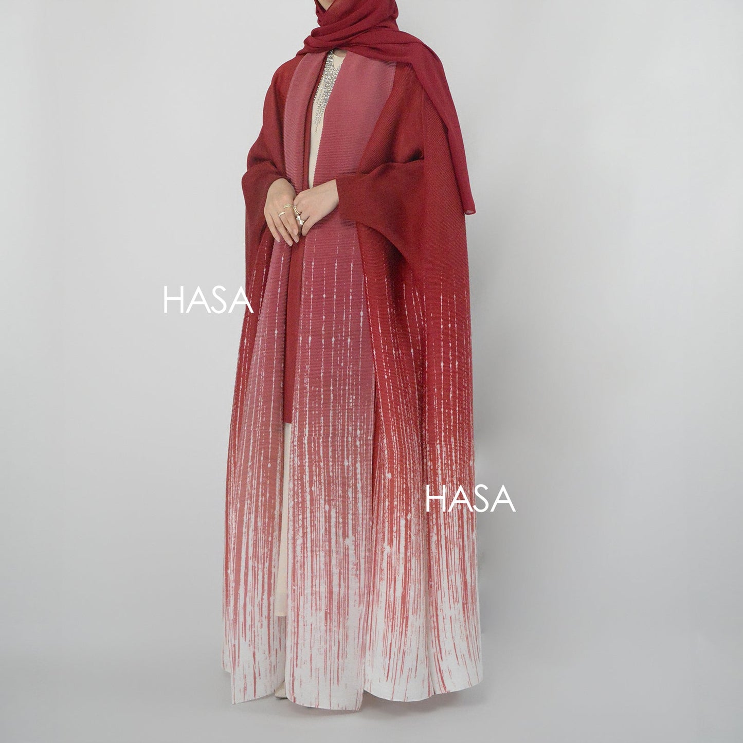 HAYA SHOP 1245 Ombré Abaya Loose Fashion Robe with Pleated Patchwork Detailing