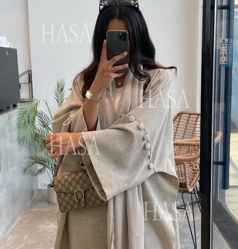 LUMAYA6561 Simple Style Large Size Long Cardigan Robe