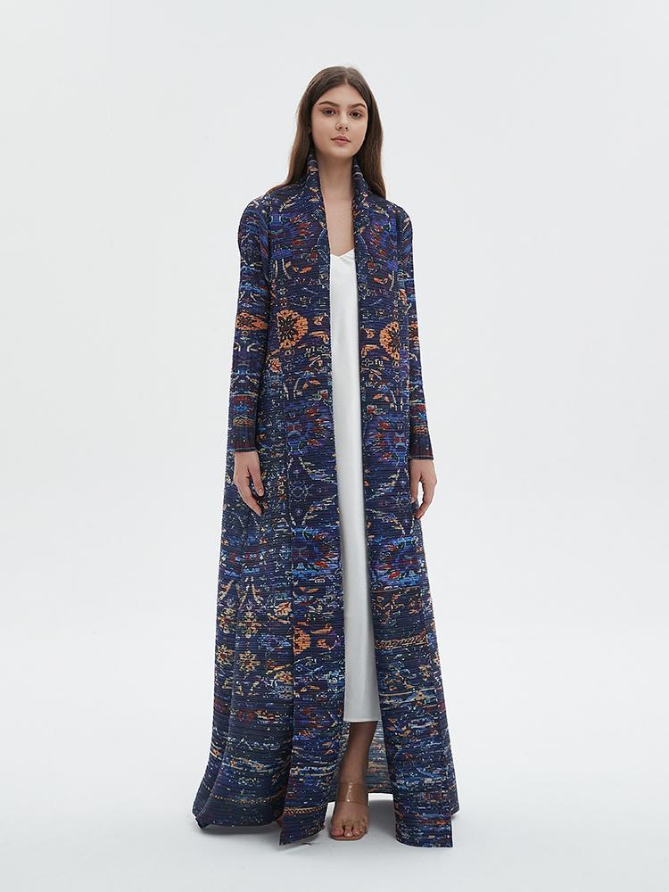 LUMAYA6717 Midnight Tapestry  Blue Printed Abaya with Artistic Motifs