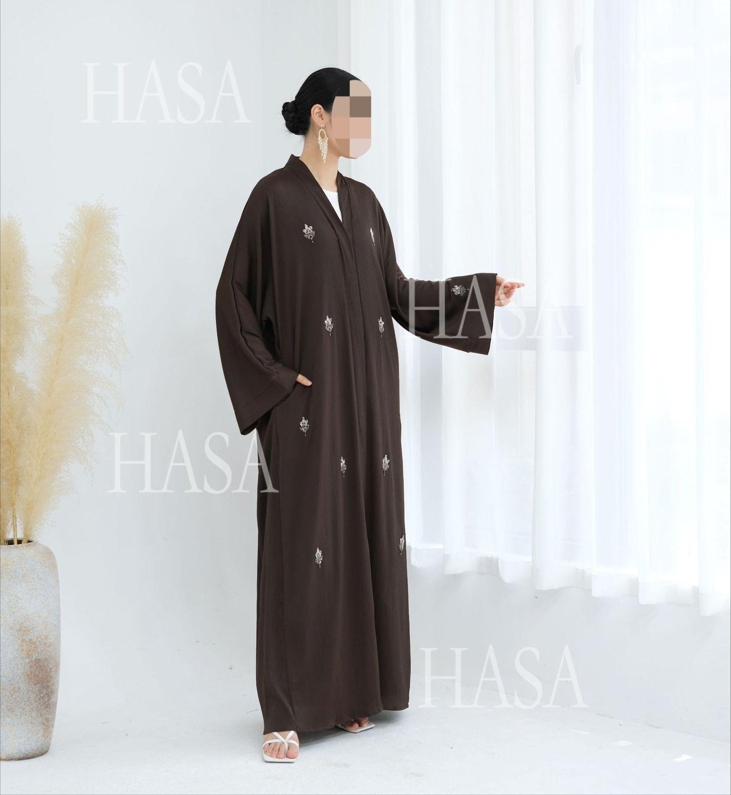 LM6624 Abaya Cardigan with Beaded Lace-up