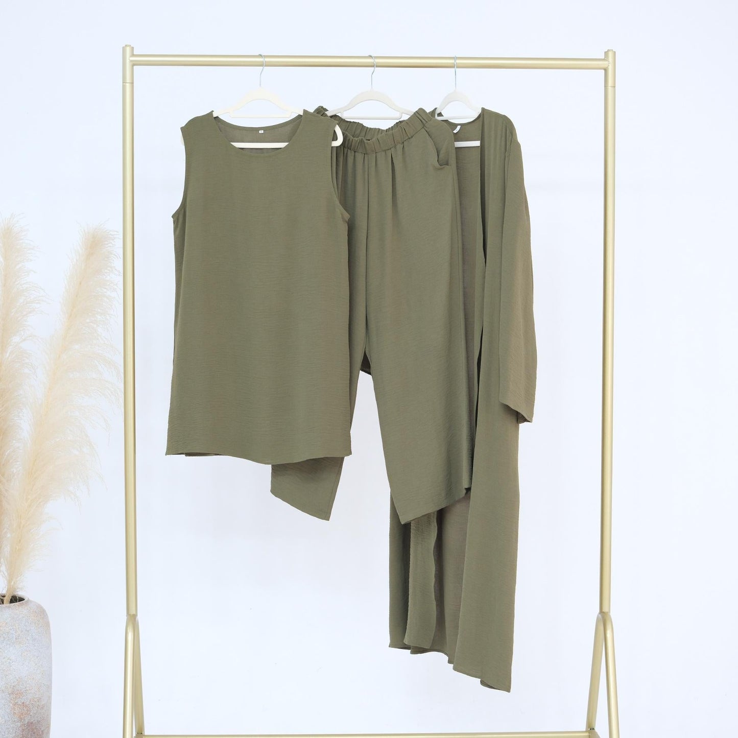 LM5107 Classic Solid Color Three-piece Suit - Loose Long Design Combination