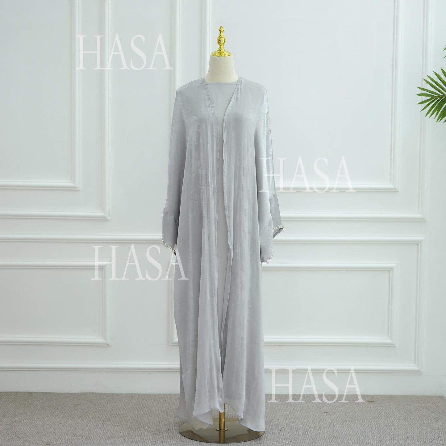 LUMAYA6553  Two-Piece Solid Abaya with Beaded Details and Matching Scarf Option