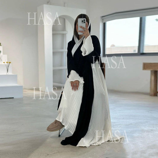 LM6567 Abaya Long Cardigan Coat with Pleated Panels