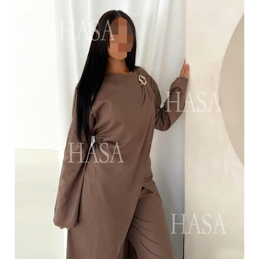 LM6605 Stylish asymmetrical two-piece set (with optional headscarf)