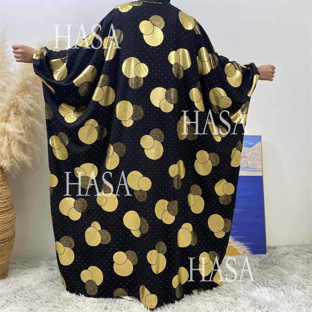 LM6587 Gilded Pattern Cardigan Robe with Bat Sleeves and Loose Flowing Design