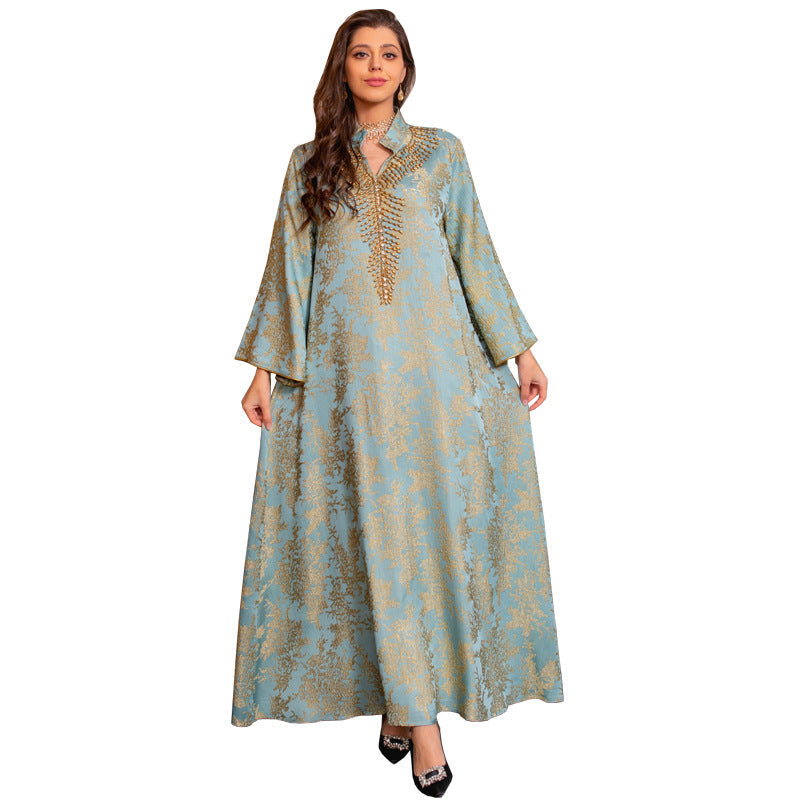 LM6660 Jacquard fabric embroidered beaded robe dress with rich design features