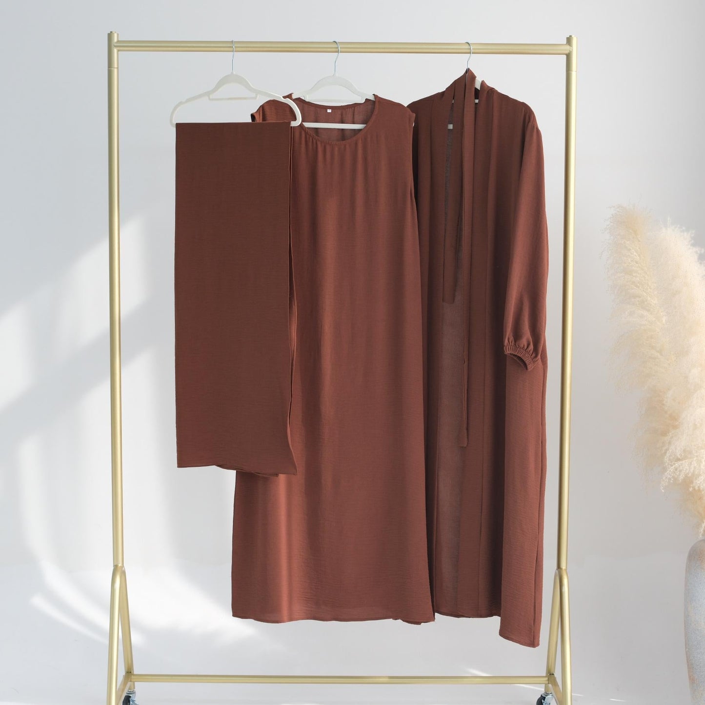 LUMAYA LUMAYA0995 3pcs Cardigan+without  Sleeves Inner Dress+Hijab