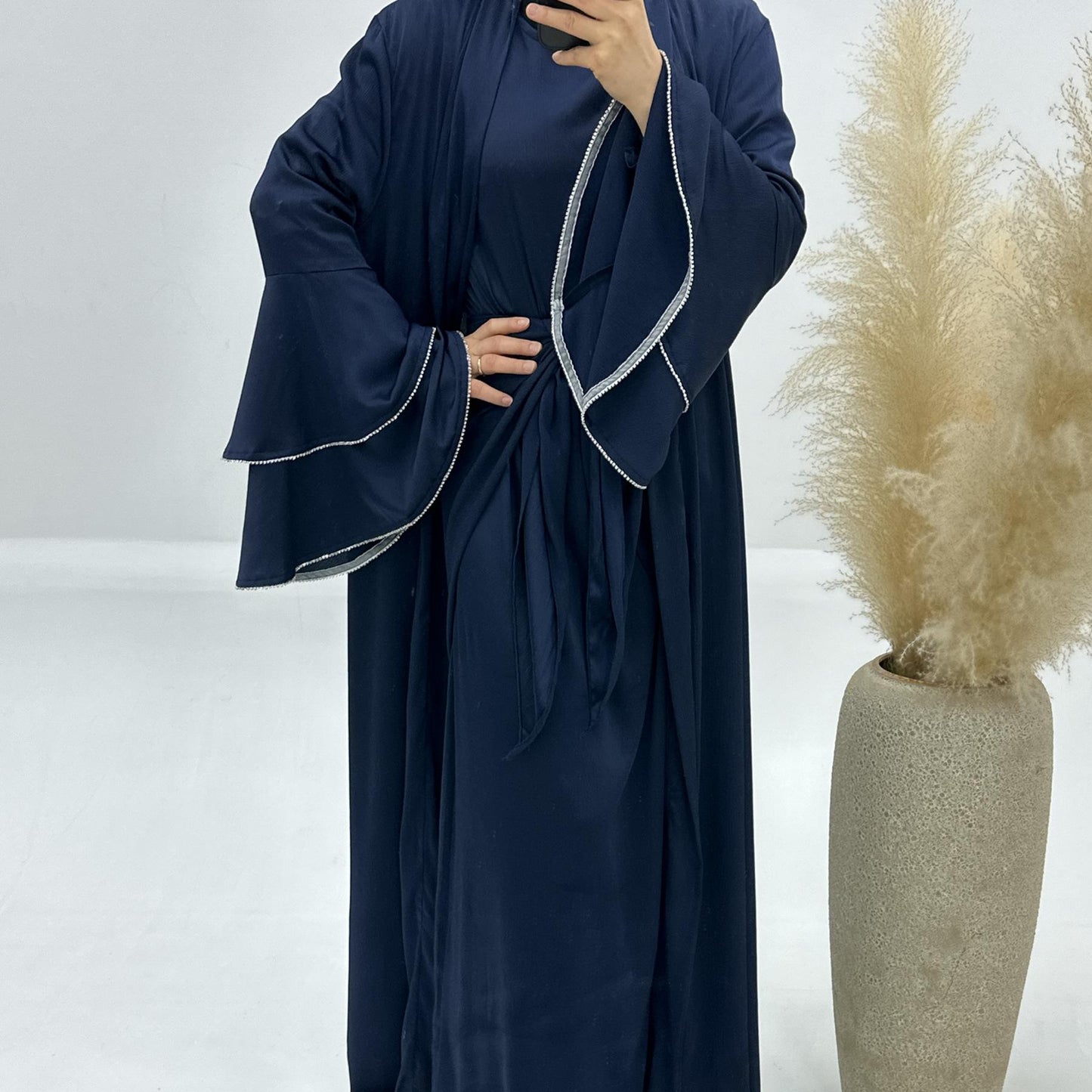 LUMAYA LM1188 3pcs Set Satin Cardigan+Inner Dress+Special Belt