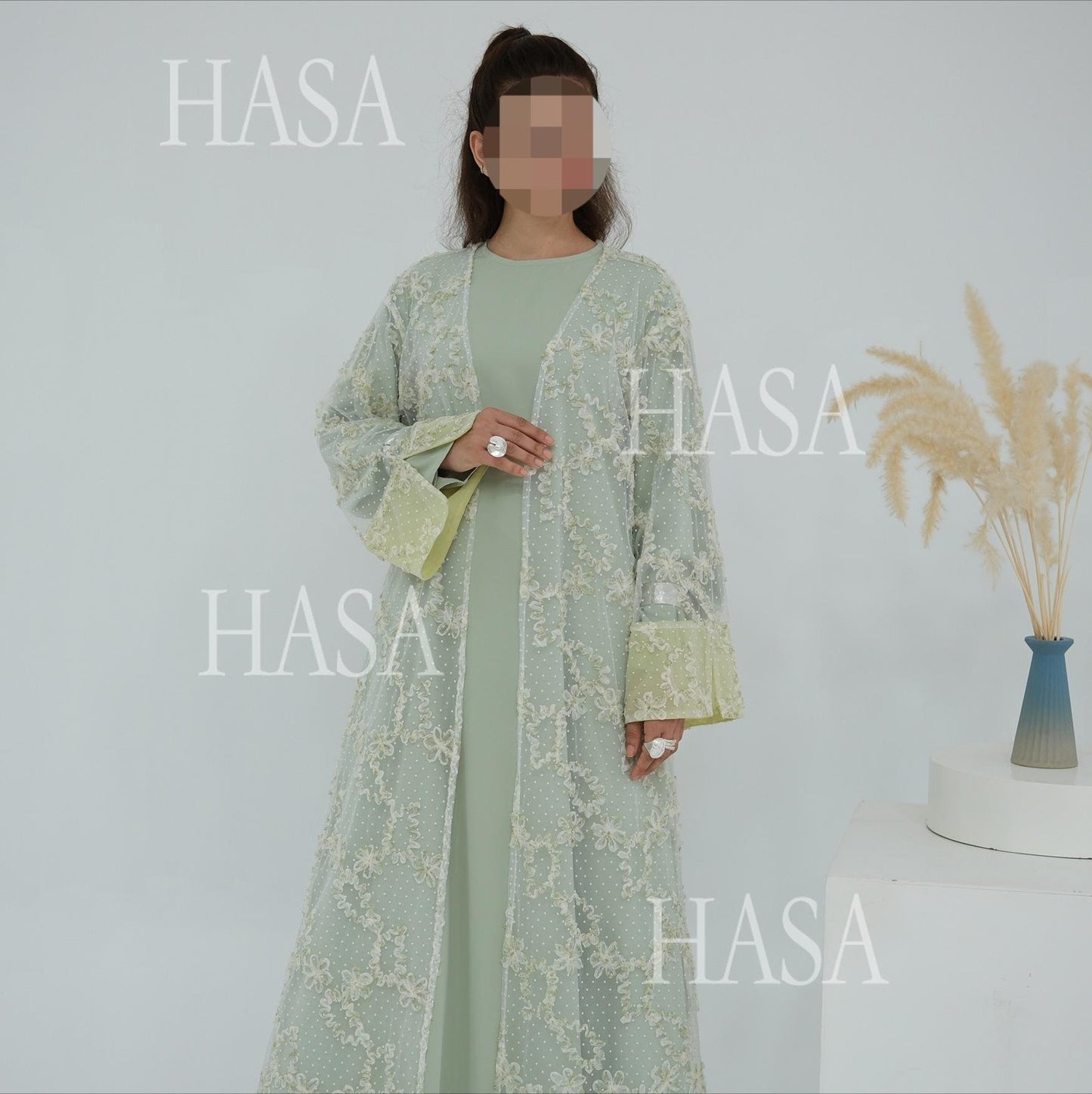 LM6622 3D flower mesh cardigan (optional headscarf and inner layer)