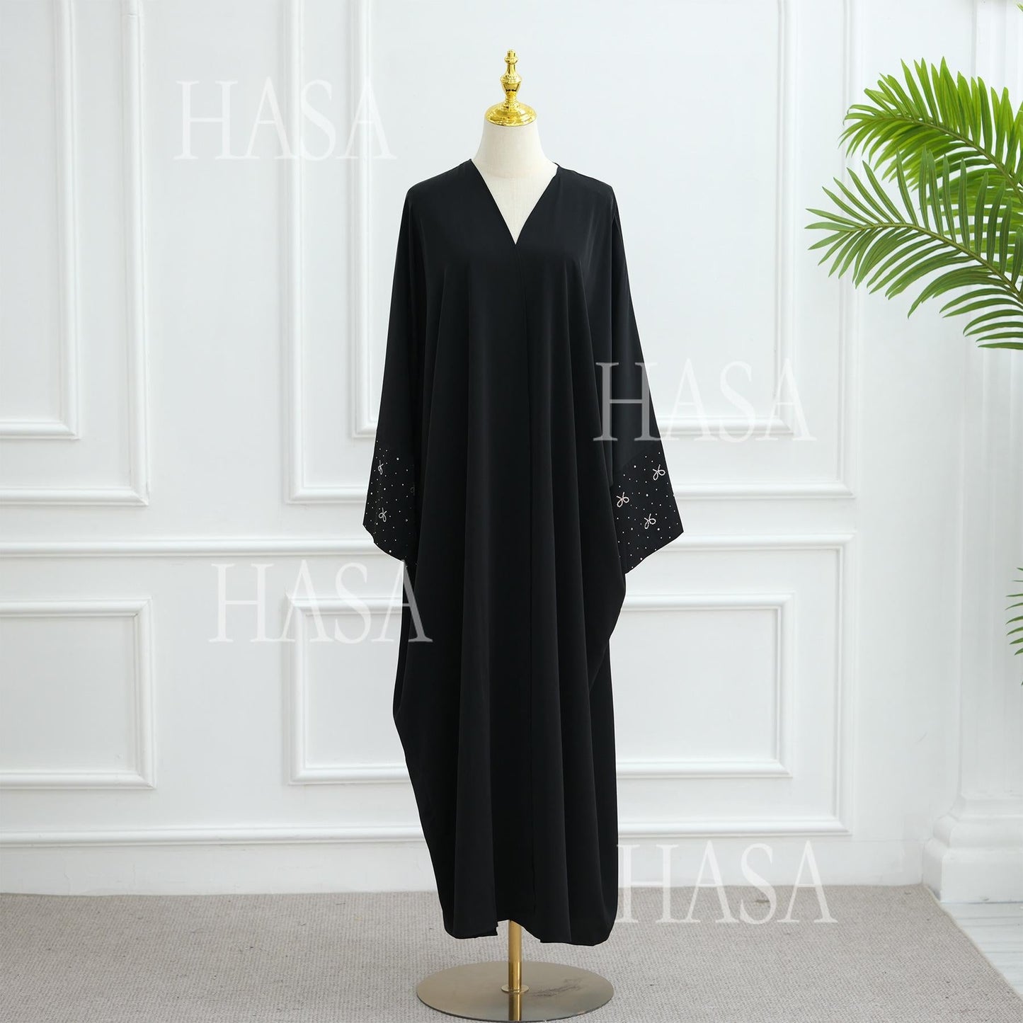 HA6492  Long-sleeved Robe with Bow and Beading