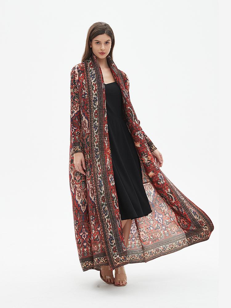 LUMAYA6706 Bohemian Elegance , Vibrant Red Printed Abaya