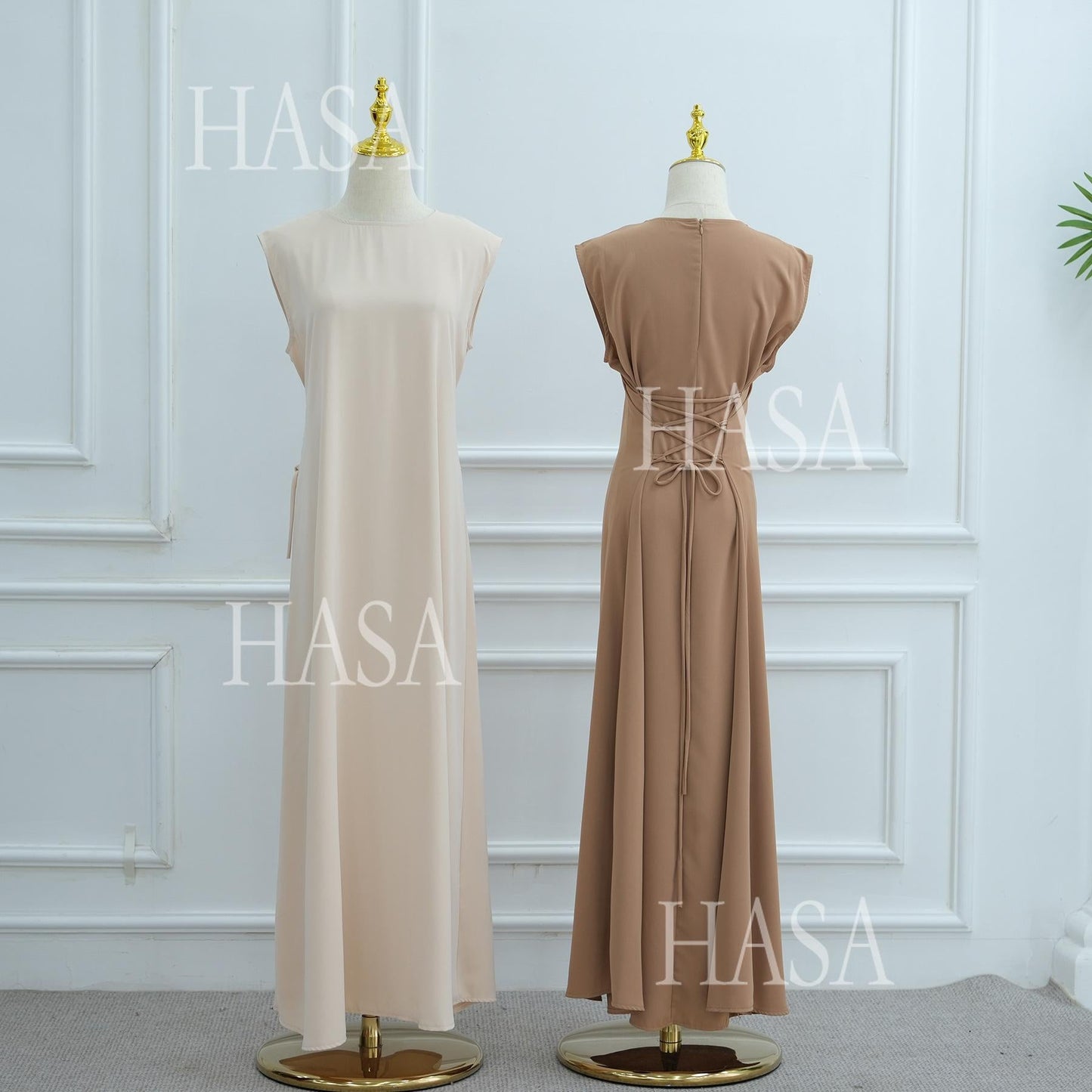 LUMAYA6470 Sleeveless Long Dress with Adjustable Back Lacing