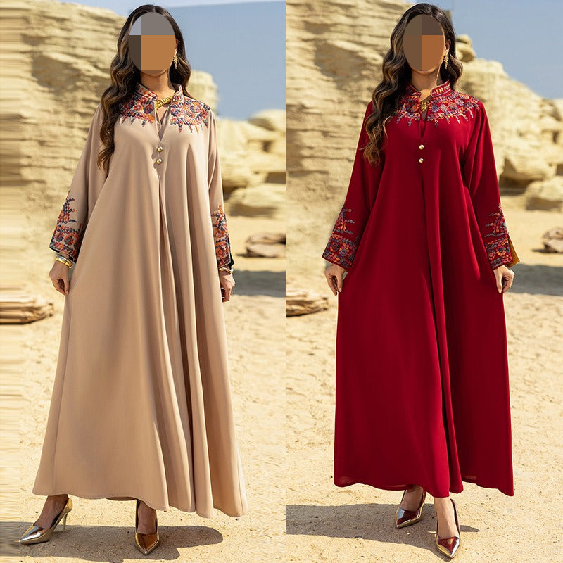 LM6655 Embroidered loose-fitting long dress | Soft drape and delicate cuff design