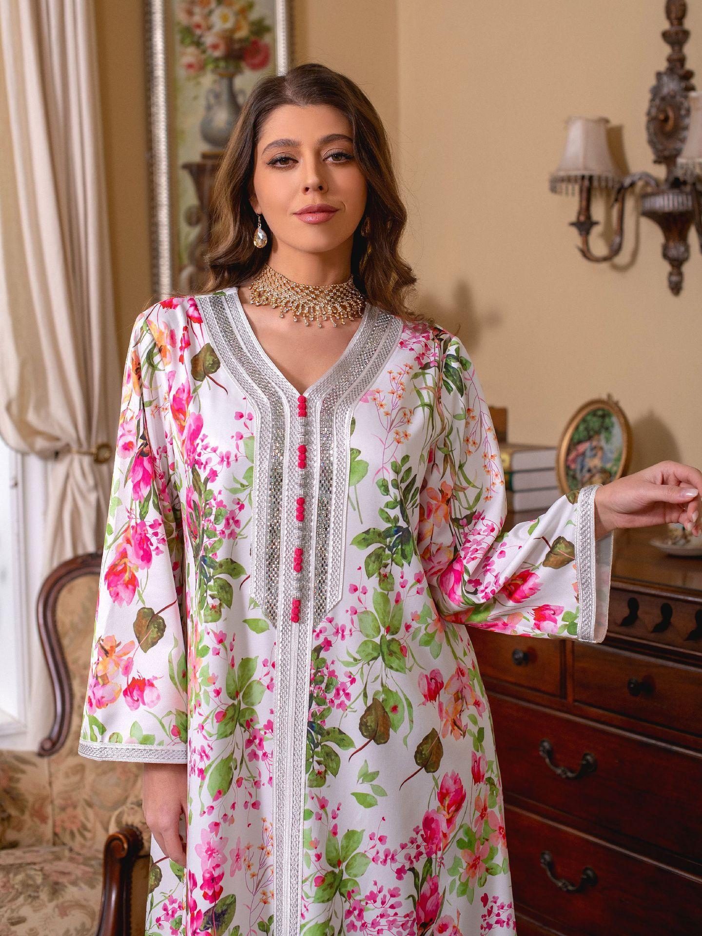 LUMAYA LUMAYA1075 Abaya Robe New Printed Rhinestone Dress