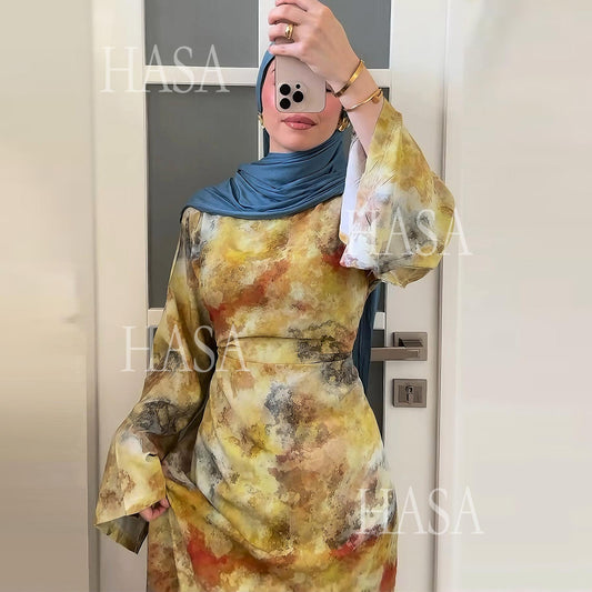 LUMAYA6550 Elegant Printed Abaya with Long Sleeves