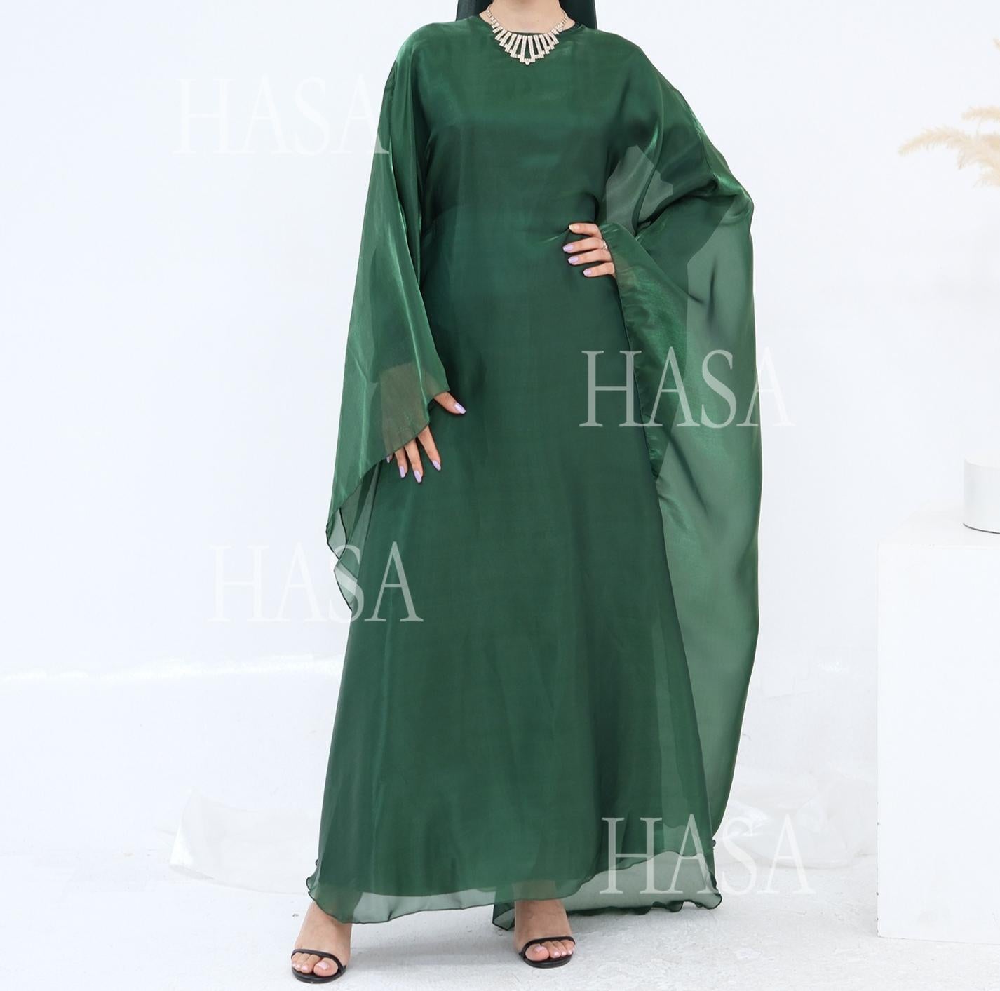 LUMAYA6524 Elegant two-piece solid-color robe and dress with optional headscarf