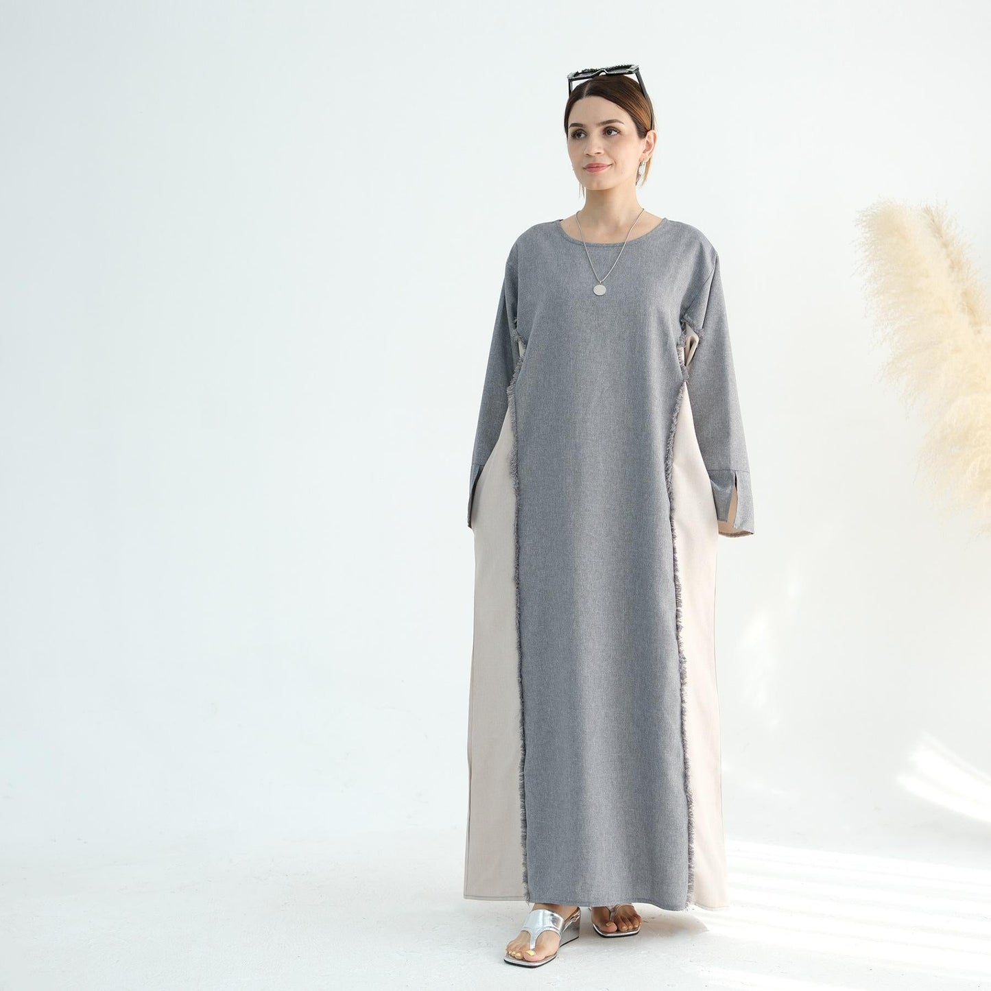 LUMAYA5508 Elegant patchwork robe - lightweight and comfortable, showing fashion taste plain casual dress