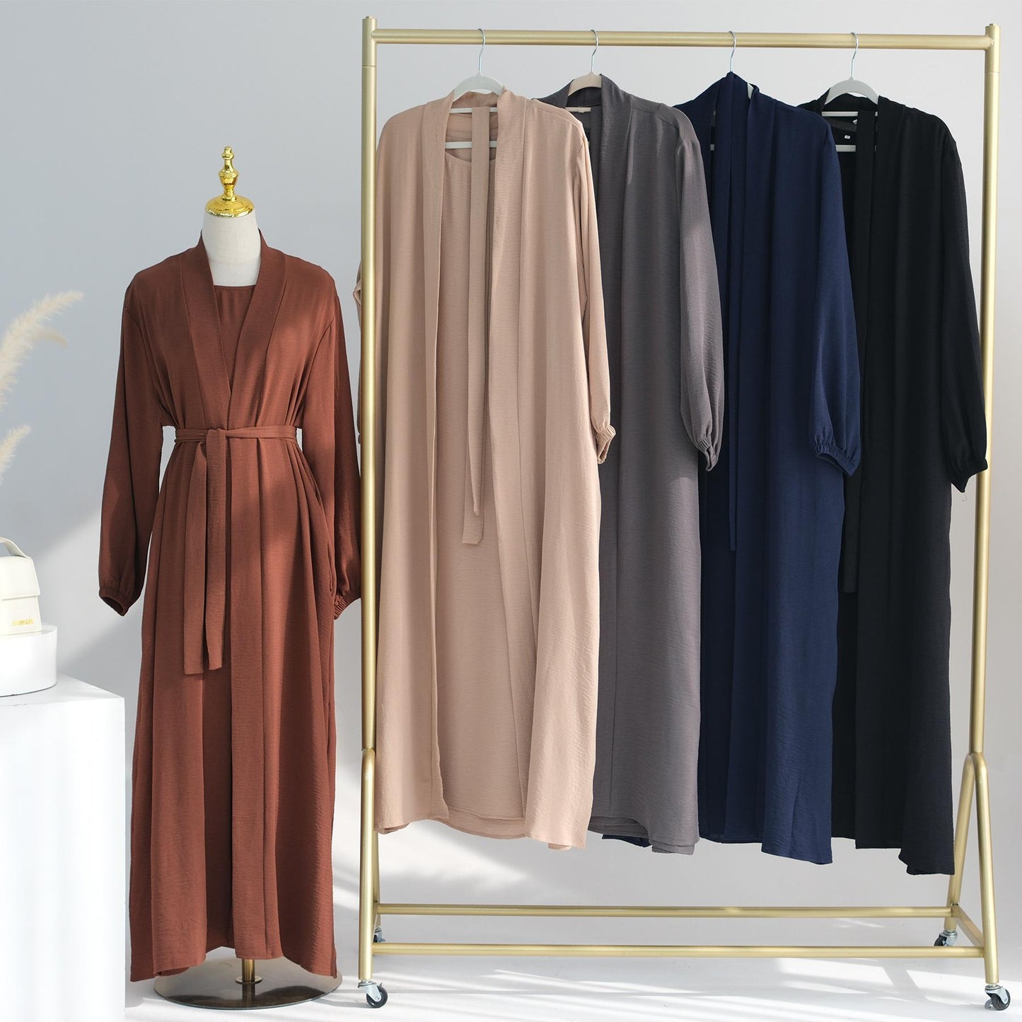 LUMAYA LUMAYA0995 3pcs Cardigan+without  Sleeves Inner Dress+Hijab