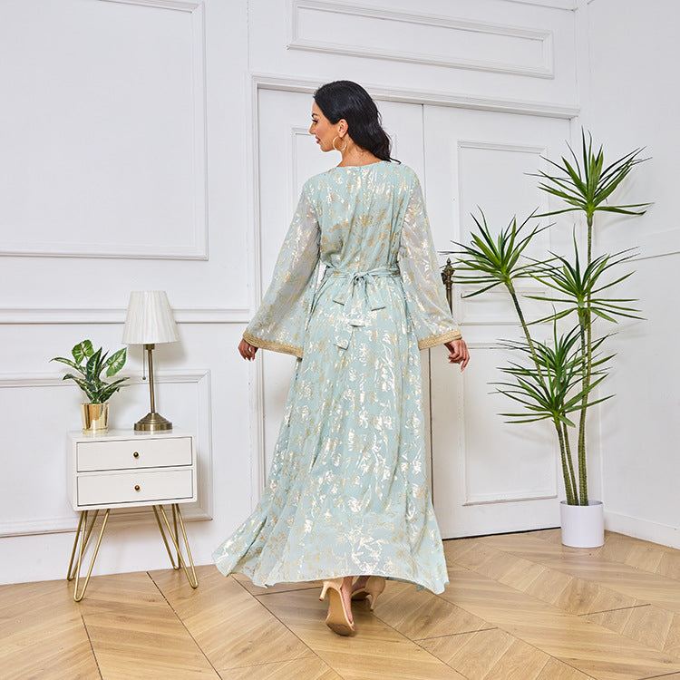 LM1249 Elegant Floral Abaya with Golden Detailing