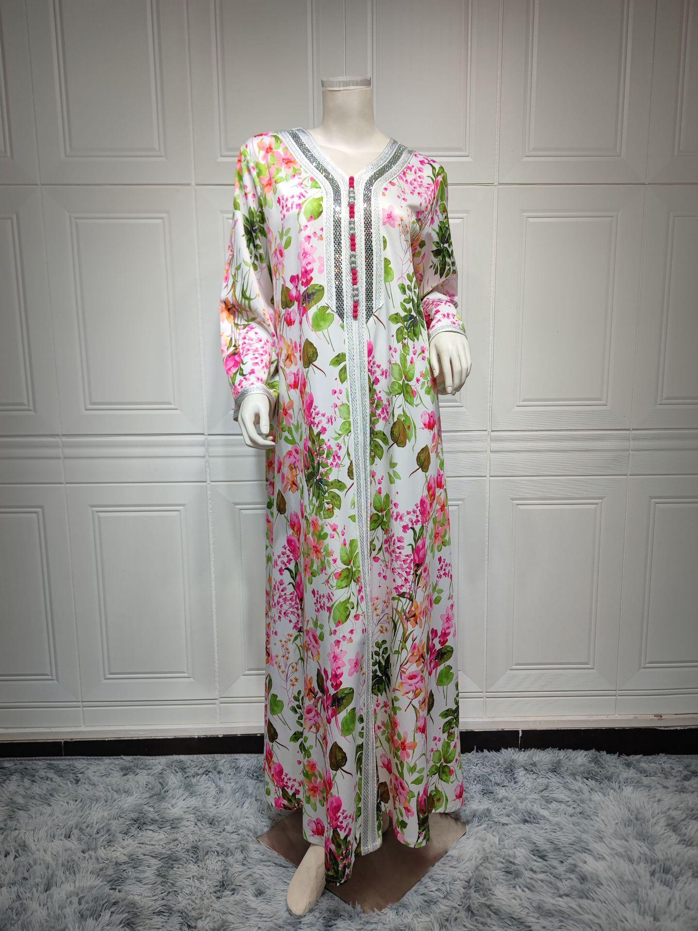 LUMAYA LUMAYA1075 Abaya Robe New Printed Rhinestone Dress