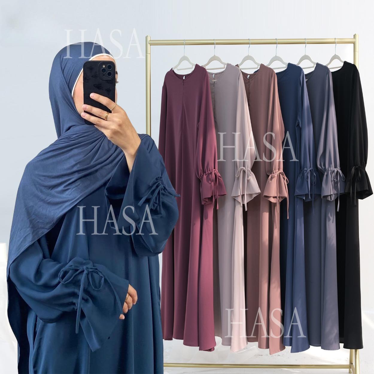 LUMAYA5861 Solid Color Sleeve Robe (without Headscarf), Elegant Temperament Instantly abaya girl