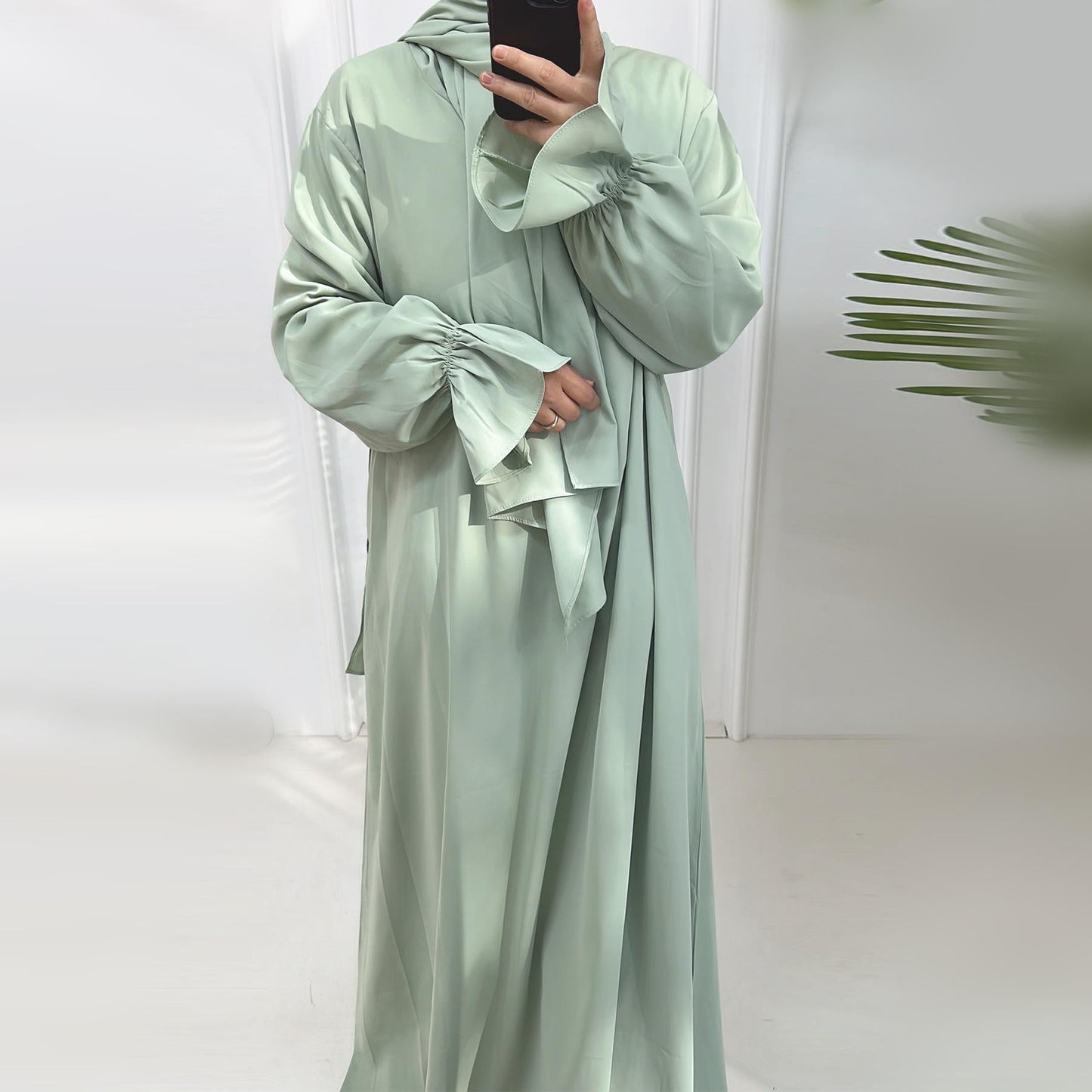 LUMAYA LM1173 Solid Color Hooded Abaya with Side Pocket