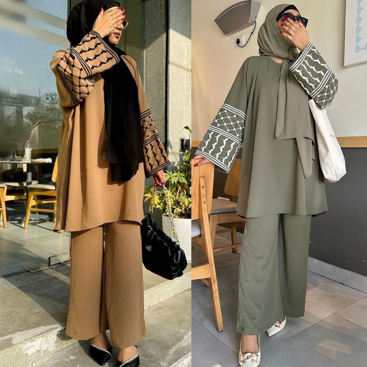 LUMAYA4836 A Two-piece Set Consisting of A Simple Embroidered Top and Loose Wide-leg Pants.