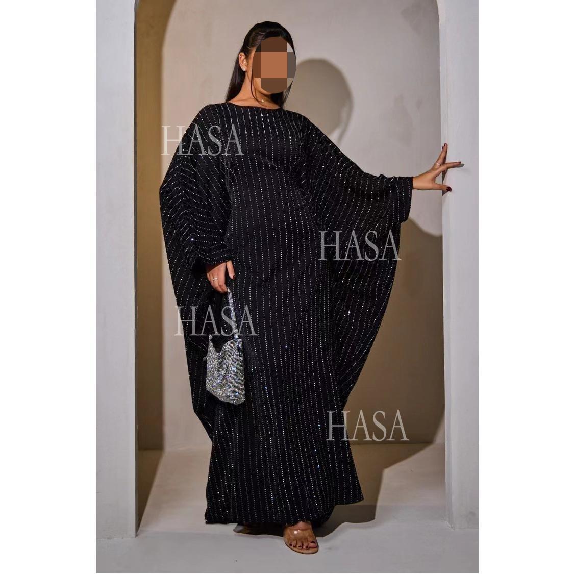 LUMAYA6483 Drape Rhinestone Gown with Simple Wide Sleeves