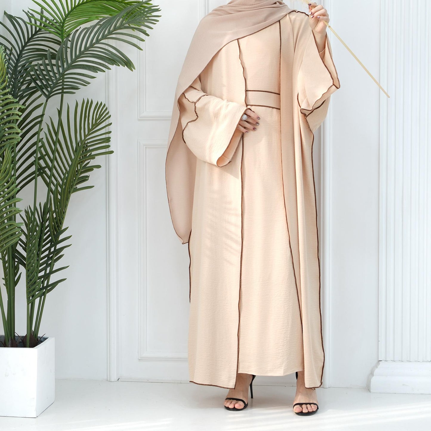LUMAYA LM1095 3pcs Set Cardigan+without Sleeves Inner Dress+Hijab
