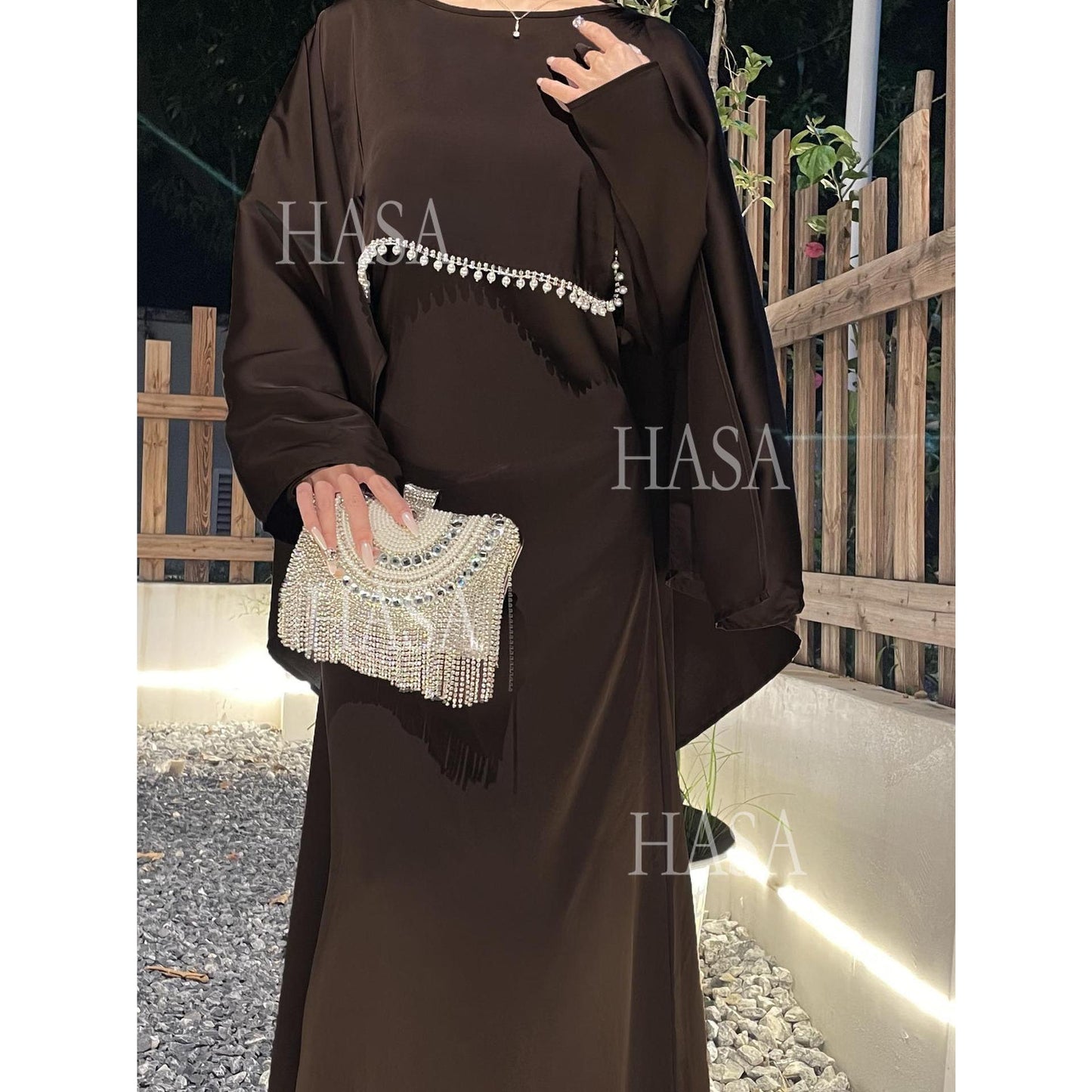 LM6570 Elegant Cape-style Satin Dress Robe for Women