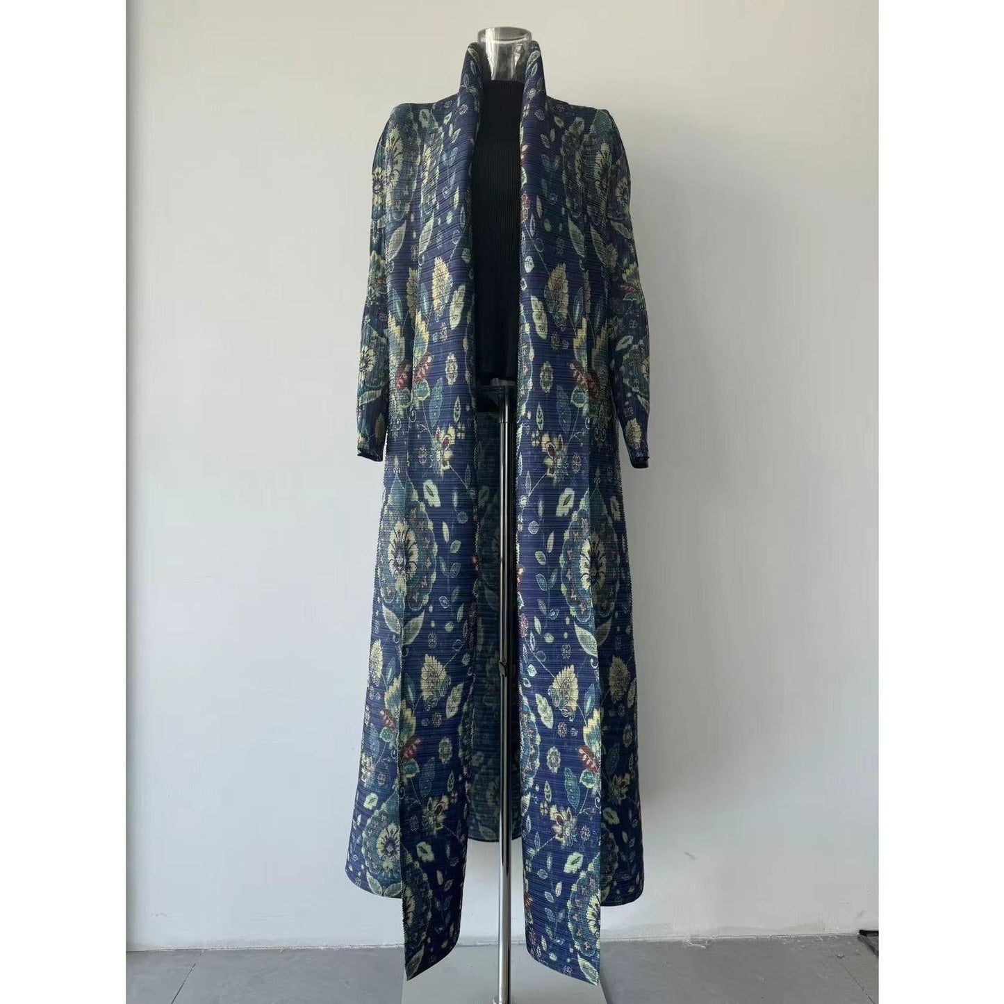 LUMAYA6708 Botanical Elegance , Teal Floral Kimono-Style Abaya