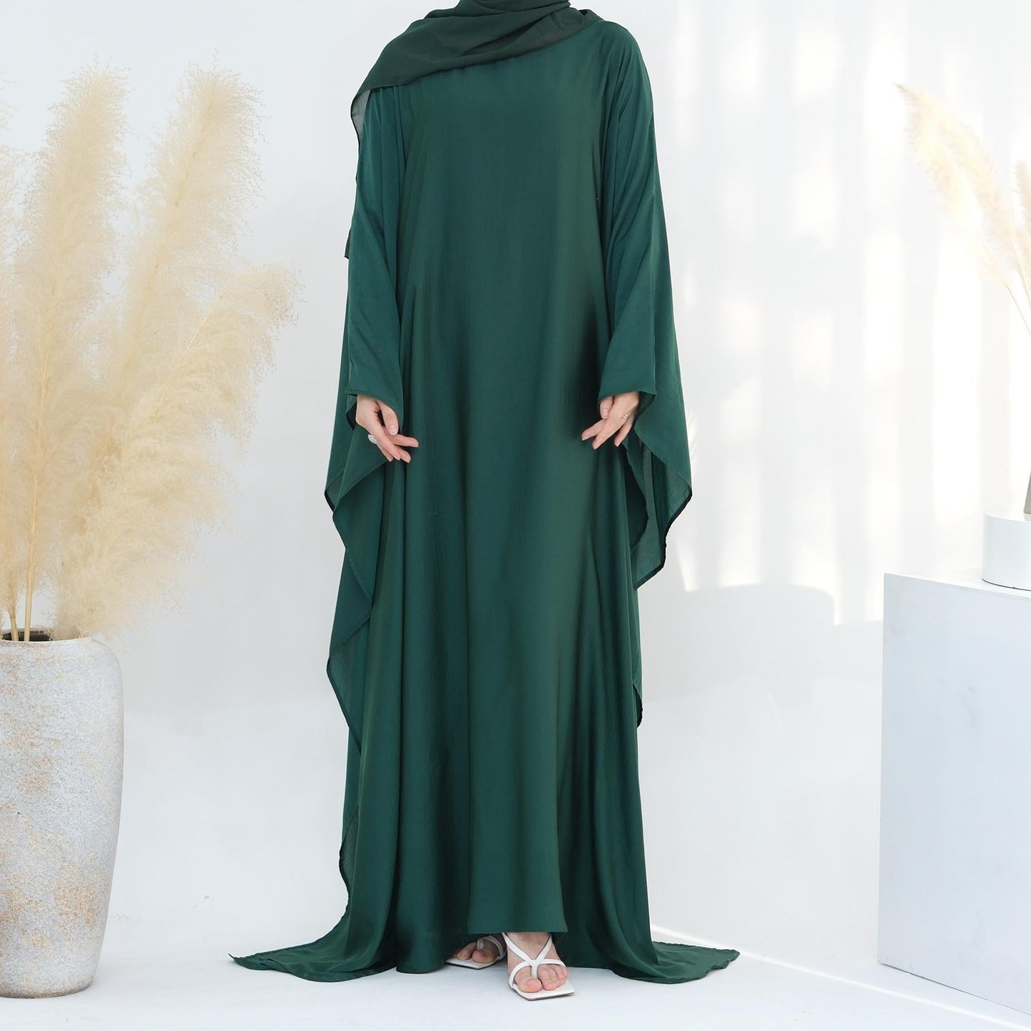 LUMAYA LM1174 Waist Raging Bat Sleeves Dress Crepe Kaftan