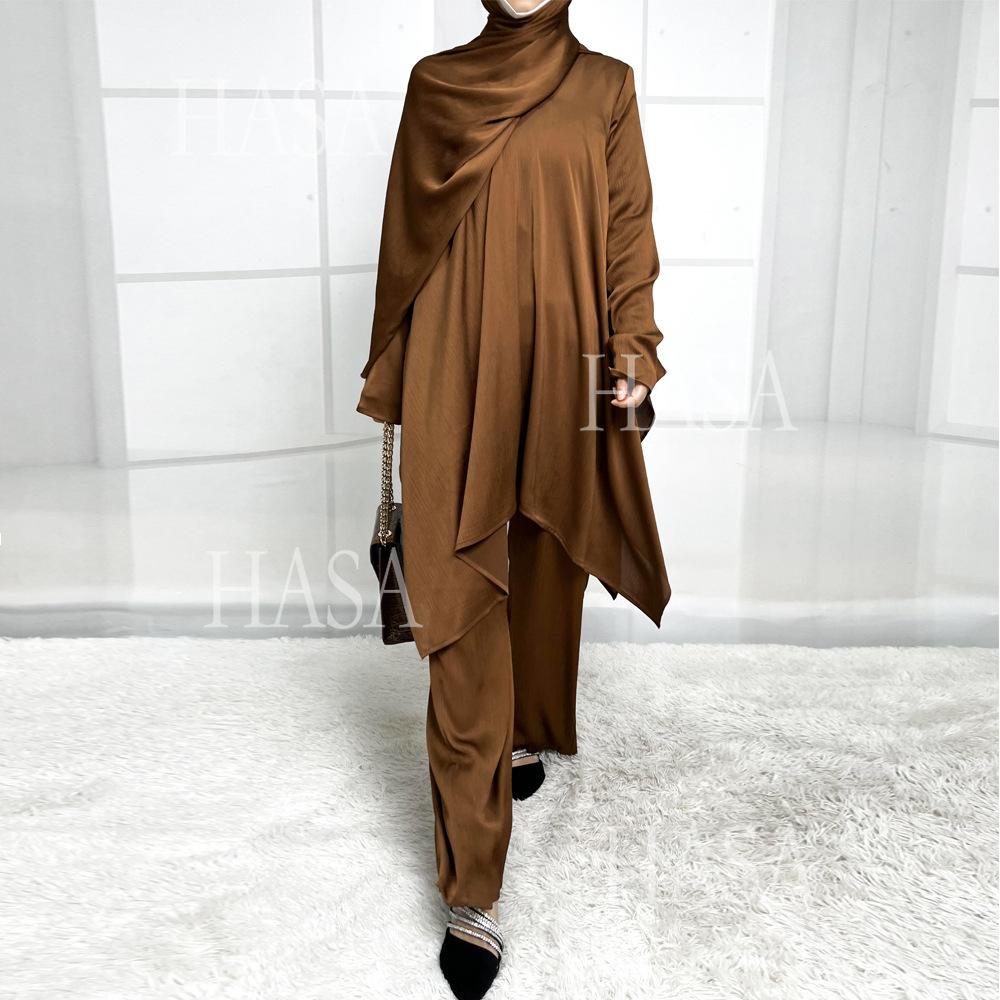 LUMAYA5854 High-end crepe linen two-piece robe, irregular design shows fashion(Headband not included)