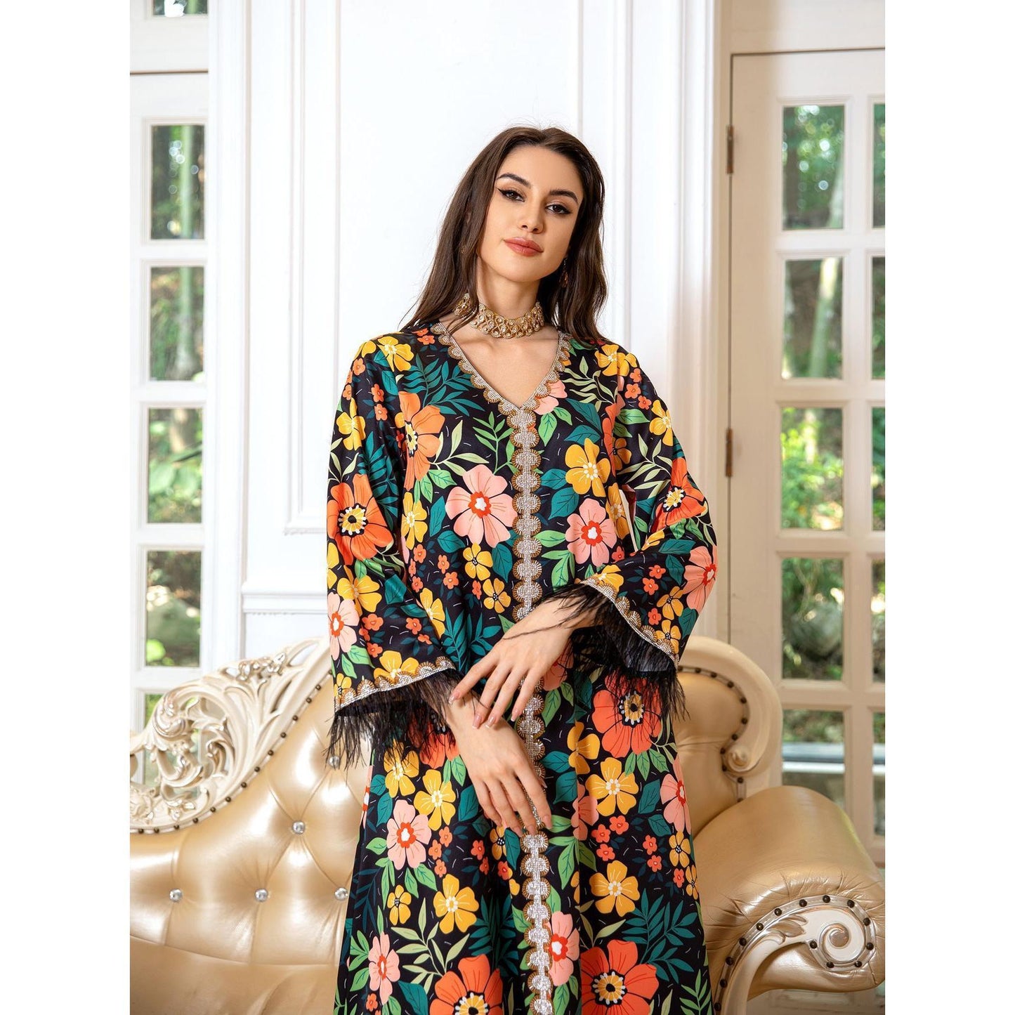 LUMAYA LUMAYA1078 Printed Diamond Camel LMir Dress