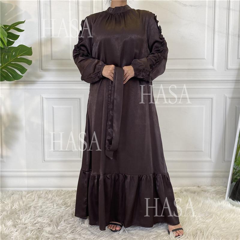 LM6591 Solid Color Turtleneck Long Sleeve Dress with Pleated Waistband