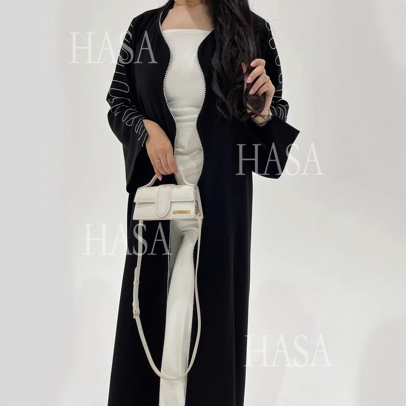 LMSA's Series LM6582 Abaya Women's Long Embroidered Cardigan Jacket with Wavy Edges