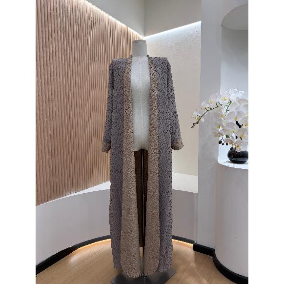 LUMAYA6703 Modern Minimalism Textured Grey Abaya with Pink Accents