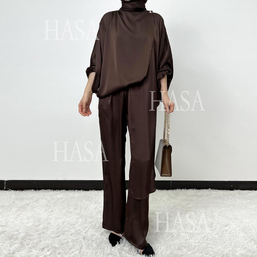 LUMAYA5857 High-end Bright Satin Two-piece Suit (headscarf Not Included), Irregular Design Shows Fashionable Style