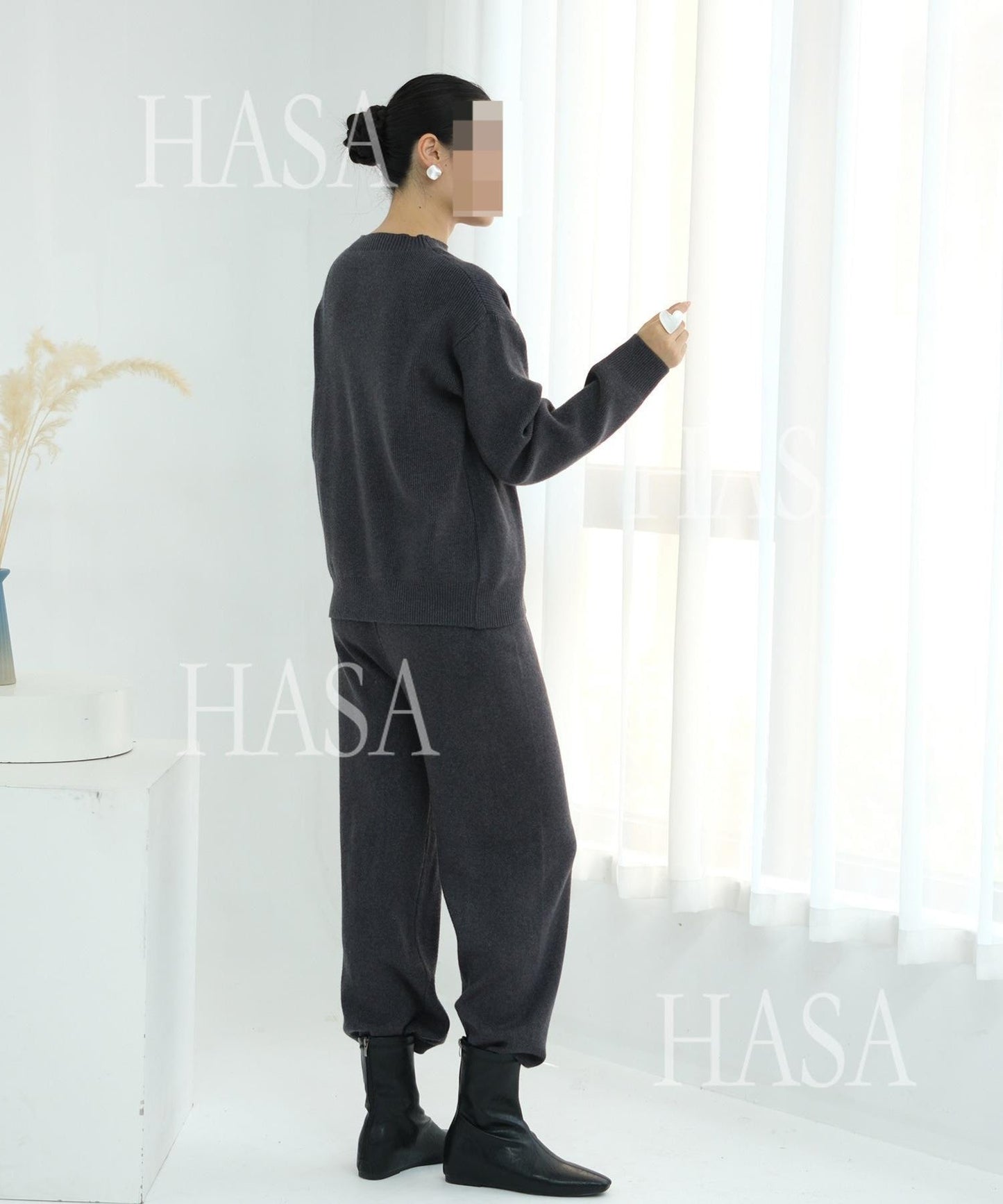 LM6595 Autumn and Winter Thickened Knitted Suit (Not Including Headscarf) | Simple Solid Color Two-Piece Suit