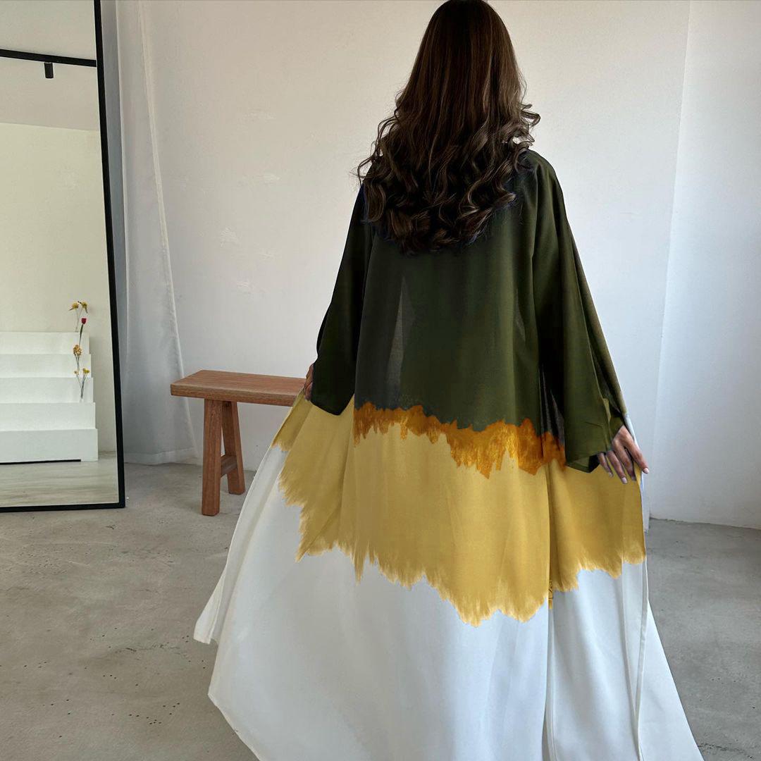 LUMAYA LM1096 Muslim Tie-dyed Cloak Cardigan Dress Abaya