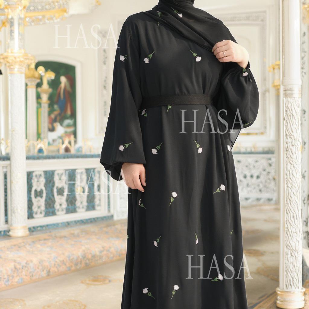 LUMAYA5871 Flower Embroidered Two-piece Dress | Elegant Swing + Belt Design