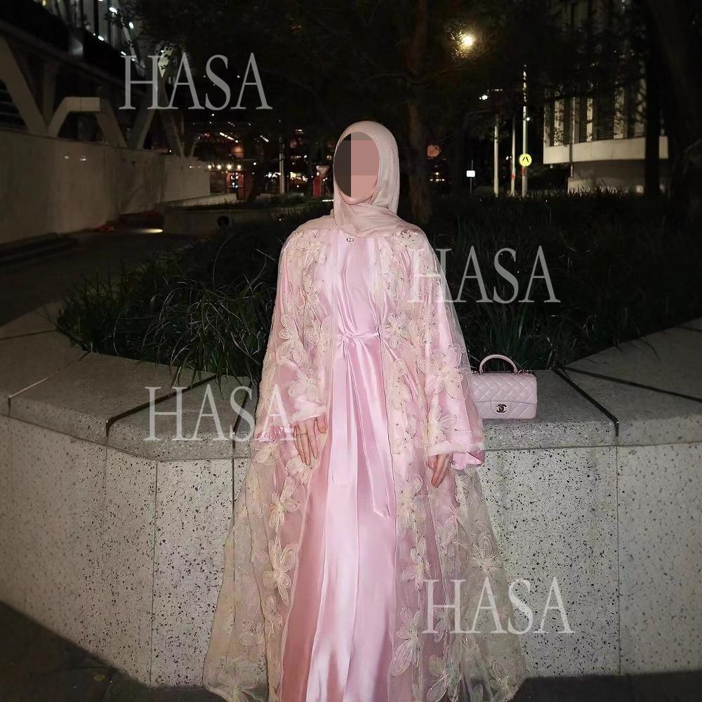 HA6516 Two-piece Maxi Dress with Embroidered Cardigan. Headscarf Not Included.